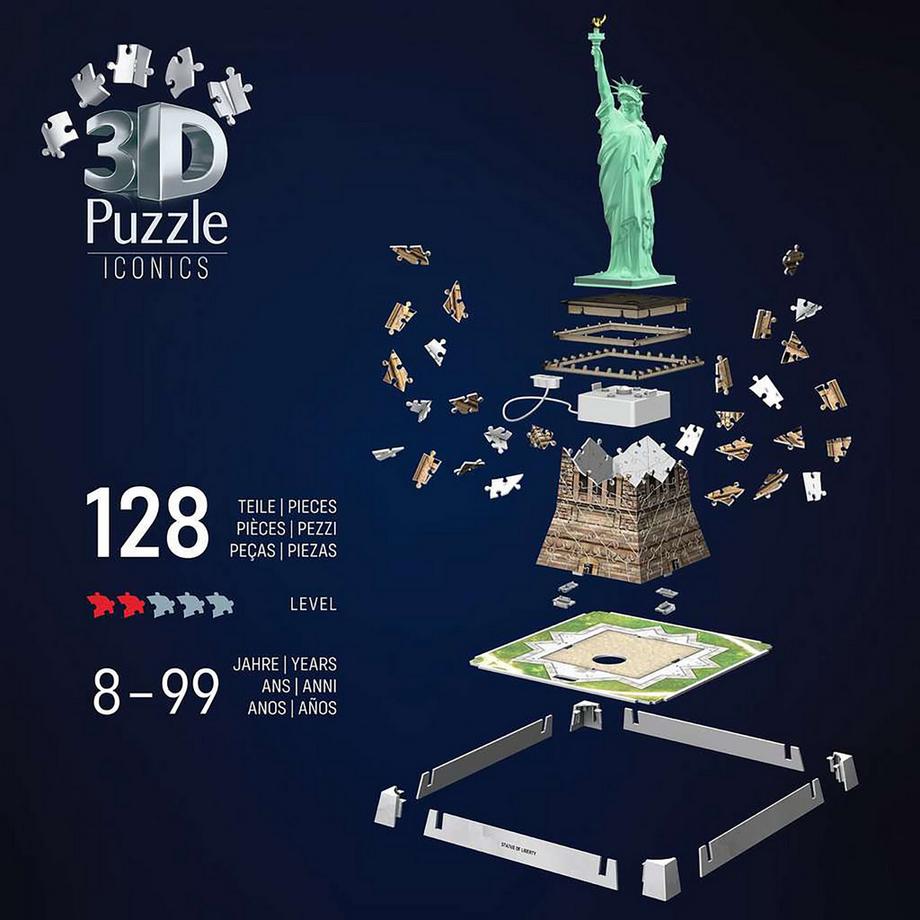 Ravensburger  3D Puzzle Iconics: Statue de la Liberté illuminée, 108 pièces 