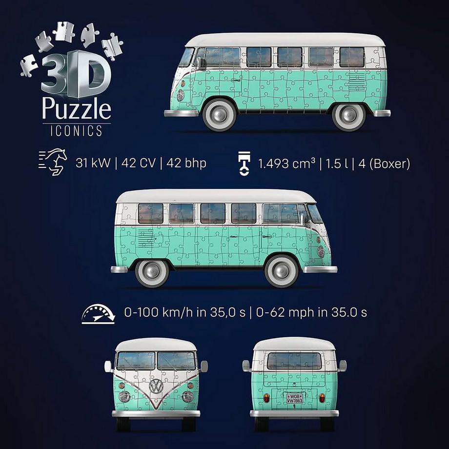 Ravensburger  3D Puzzle Iconics: Volkswagen T1, 162 pièces 