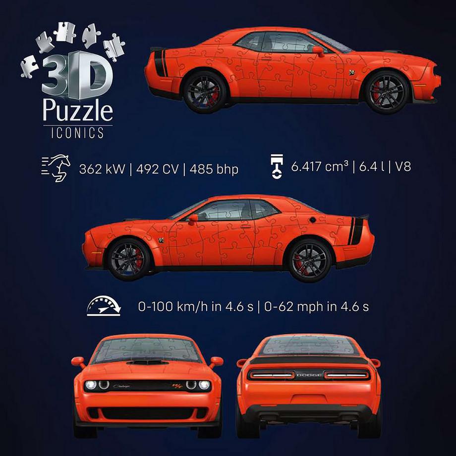 Ravensburger  3D Puzzle Iconics: Dodge Chall. R/T Scat Pack Widebody, 108 pièces 