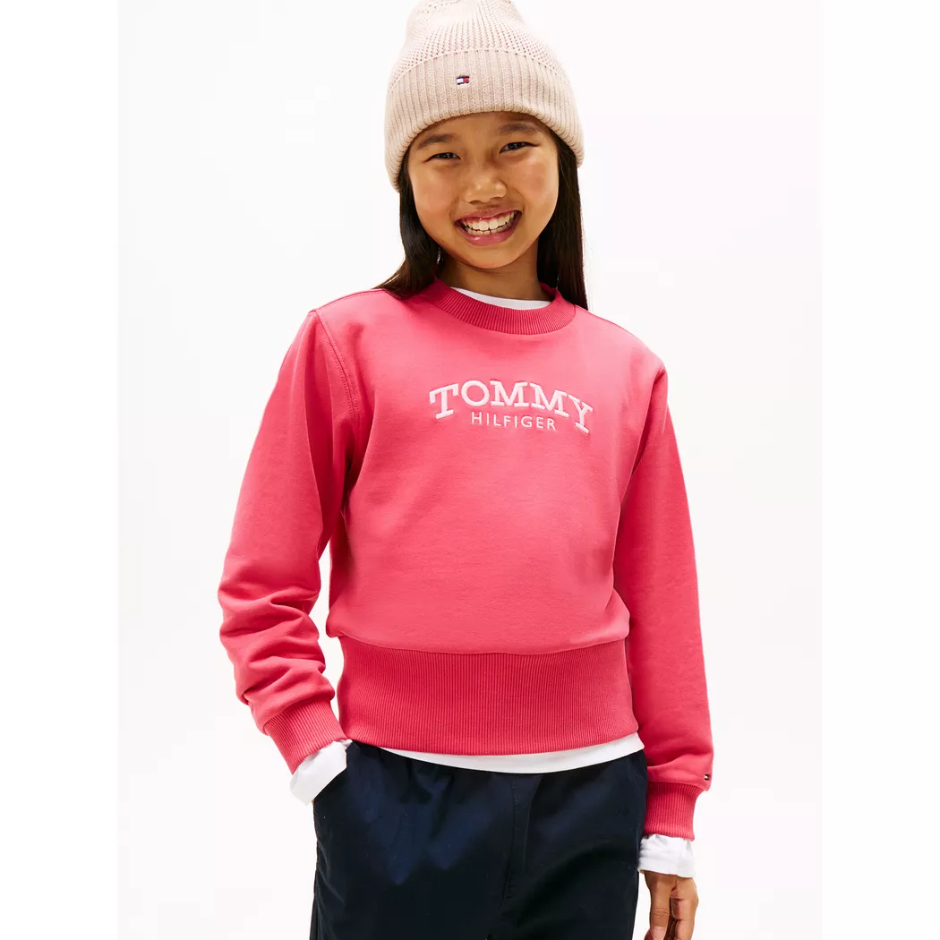 Sweatshirt TOMMY HILFIGER, Mädchen, Gr. 7 (122), vintage cerise, Sweatware, Obermaterial: 78% Baumwolle, 18% Polyester, 4% Elasthan, unifarben, regular fit normal, Rundhals, eingesetzt Rippbündchen, Sweatshirts Sweatshirt, Regular fit, für Kinder bis 16 J