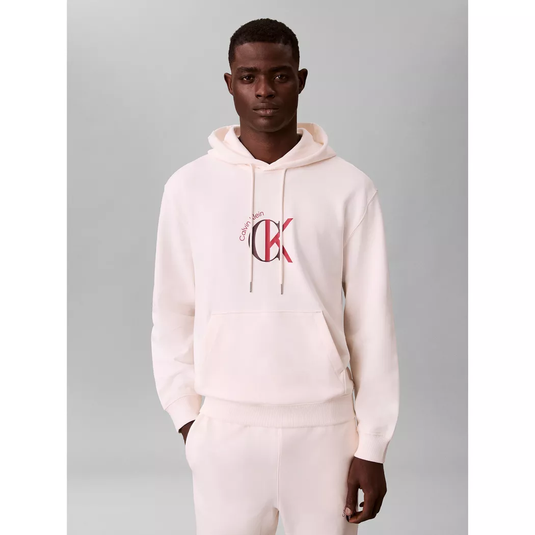Calvin Klein Jeans Sweat à Capuche Eu 350 Terry Graphic White Greige S Homme