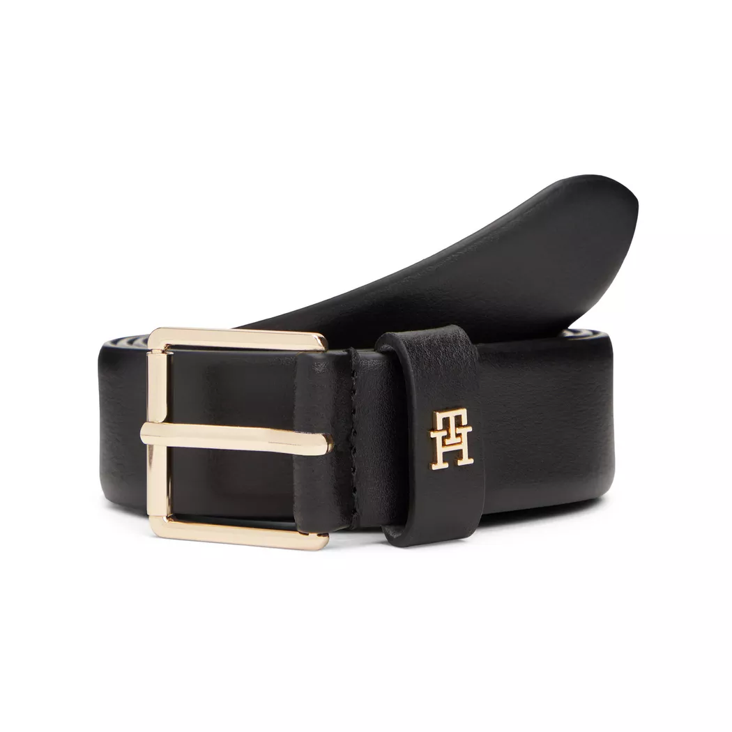 Ledergürtel TOMMY HILFIGER "TH SQUARE 3 cm breit", Damen, Gr. 75, schwarz, Rindsleder, Gürtel Ledergürtel, mit quadratischer Schnalle, Breite: 3cm