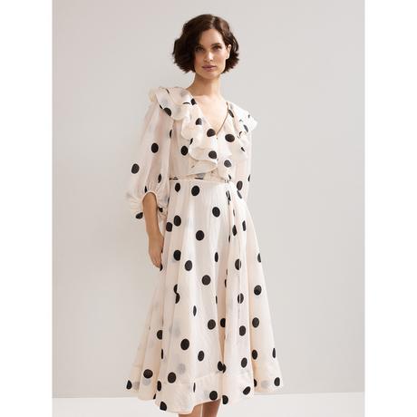 Phase Eight Jaqlyn Polka Dot Rüschen Midikleid  