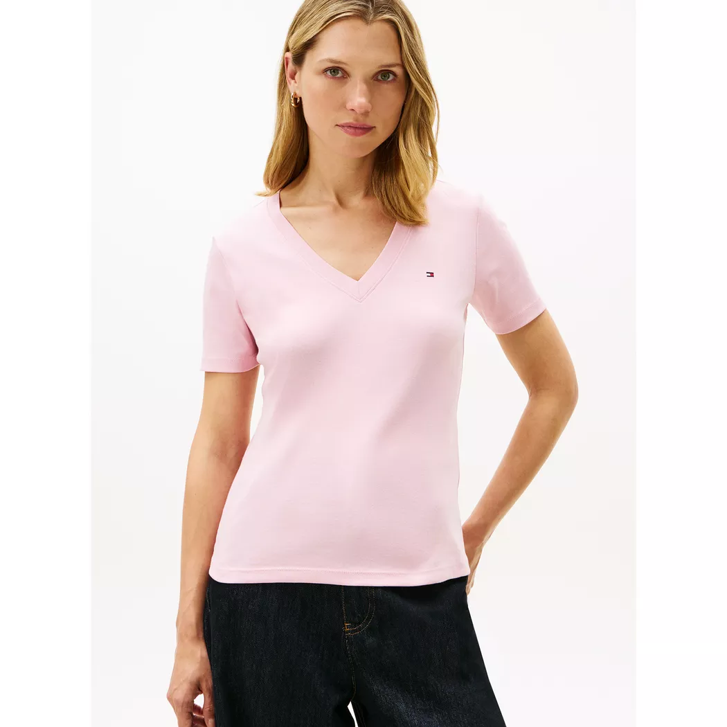 Tommy Hilfiger T-shirt à Manches Courtes Et Col En V Slim Cody Fine Stp Bonita Pink / Ecru S Femme