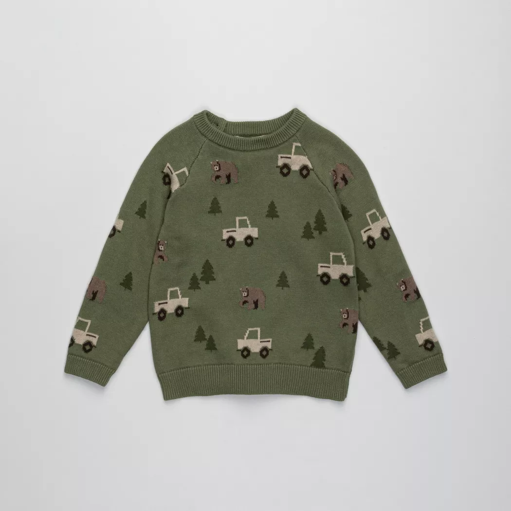 Manor Baby - Pullover, jaquard forest, 74, Olivegrün