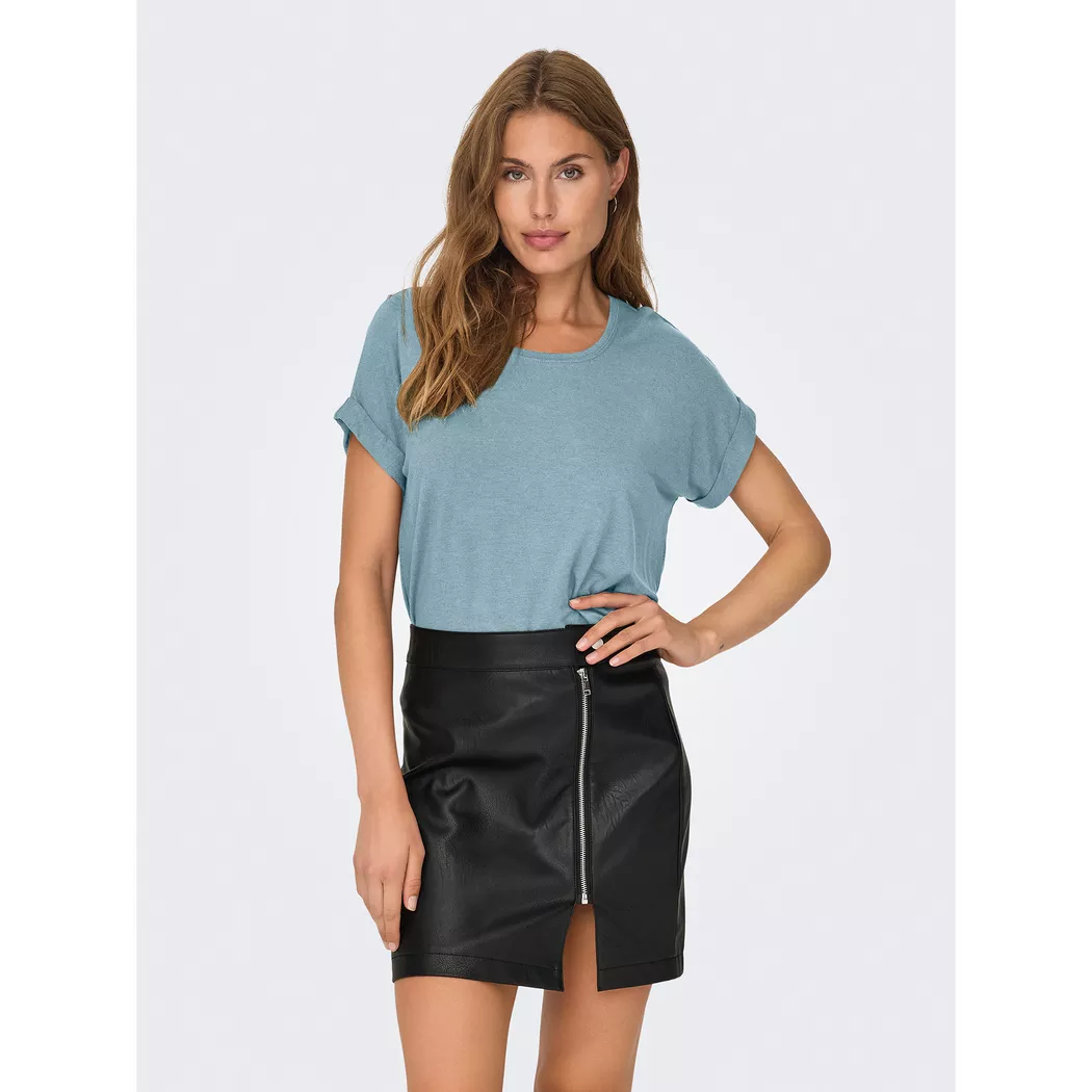 T-Shirt ONLY "ONLMOSTER – Kurzarmshirt mit Aufschlag und klassischem Look", Damen, Gr. XL, blau (arona), Jersey, Obermaterial: 75% Viskose, 20% Polyester, 5% Elasthan, unifarben, regular fit normal, Rundhals, mit Aufschlag, Shirts T-Shirt, Viskosemischung