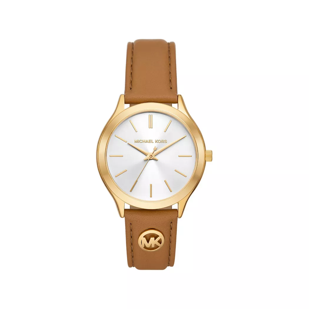 Quarzuhr MICHAEL KORS "SLIM RUNWAY", braun (cognacfarben), Armbanduhren, Damen, Quarzuhr, Armbanduhr, Damenuhr, Lederarmband, analog