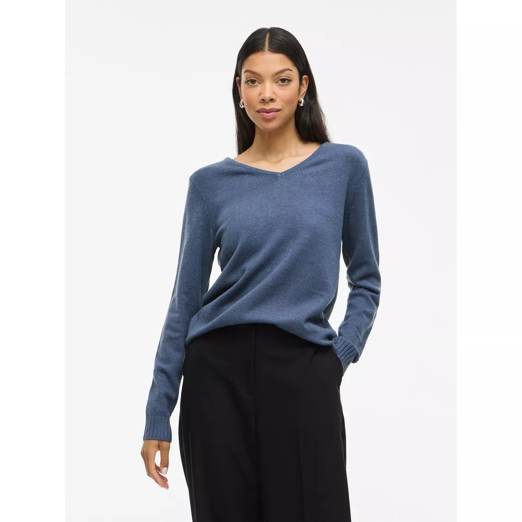 Vila Pull à Col En V Ril Vintage Indigo / Dark Melange XS Femme