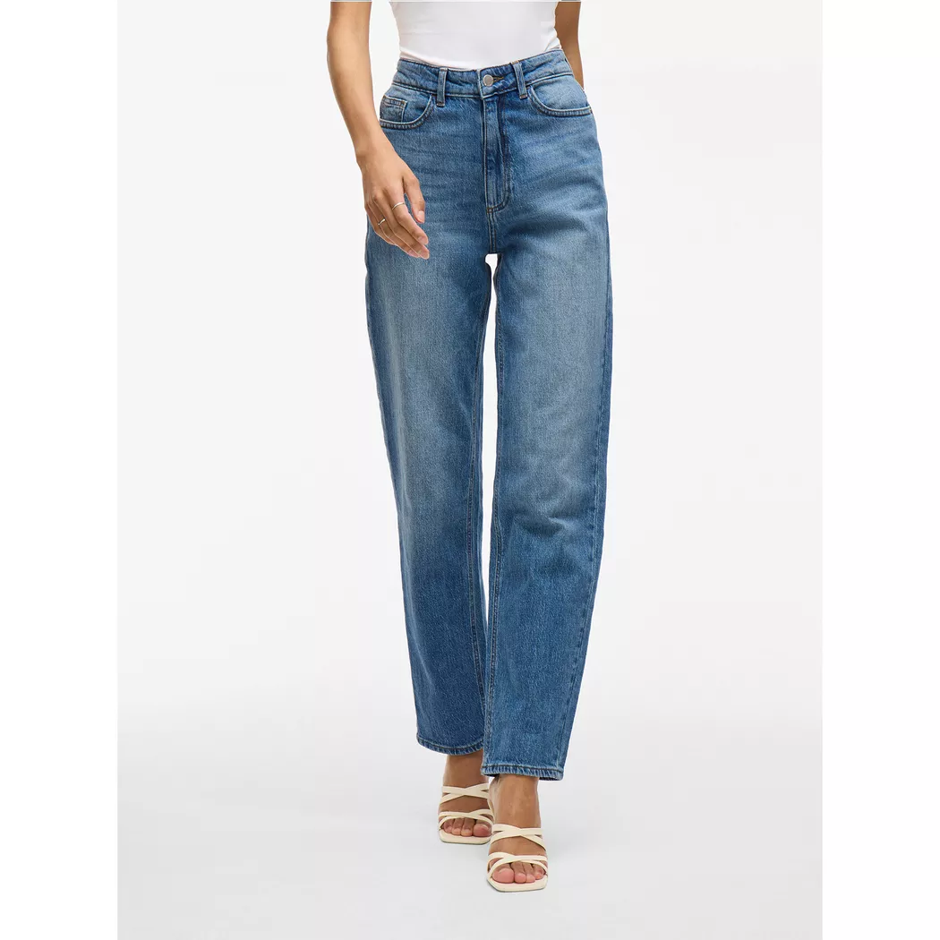 High-waist-Jeans VILA "VIKELLY JAF HW STRAIGHT JEANS-NOOS", Damen, Gr. 40, Länge 32, blau (medium blau denim), Denim/Jeans, Obermaterial: 99% Baumwolle, 1% Elasthan, unifarben, straight fit knöchellang, Jeans High-Waist-Jeans, Baumwollmischung