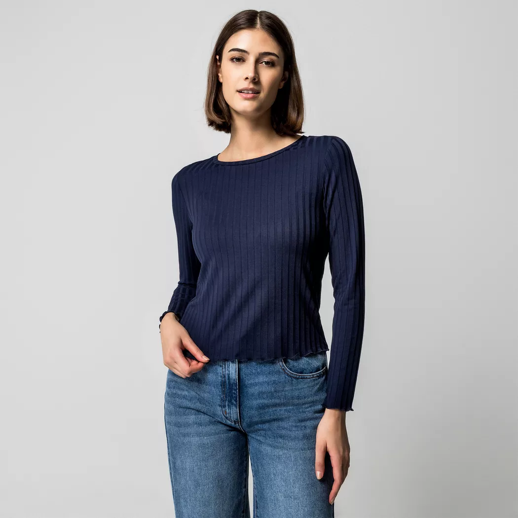 Rich & Royal - T-Shirt, langarm, für Damen, Dunkelblau, Größe S