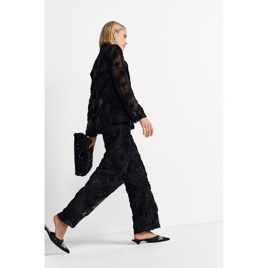 Rich & Royal Blumen Pailletten Weites Bein Hose  