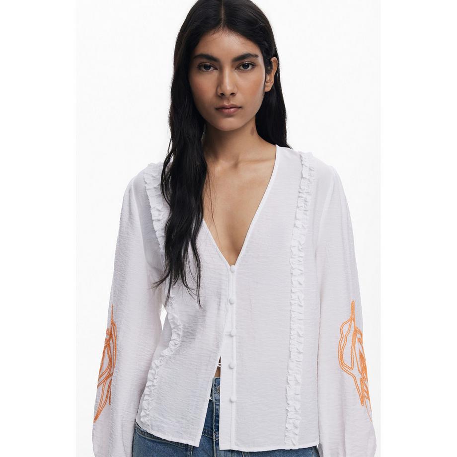Desigual Camicetta con maniche ricamate  