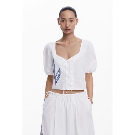 Desigual Kurzarmbluse mit gestickten Blättern  