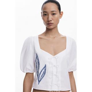 Desigual Kurzarmbluse mit gestickten Blättern  