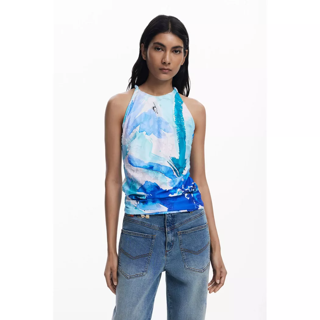 Desigual T-shirt boutonné floqué BLUE M female 2