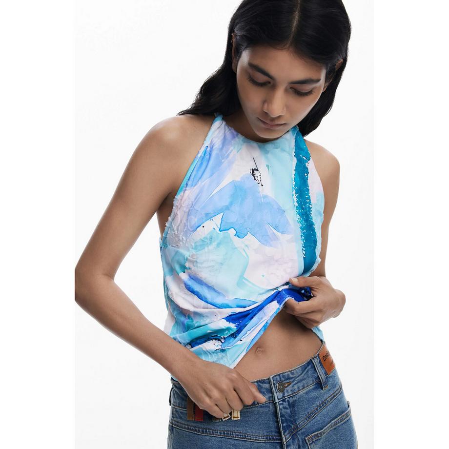 Desigual Ärmelloses Rundhals bedrucktes T-Shirt  