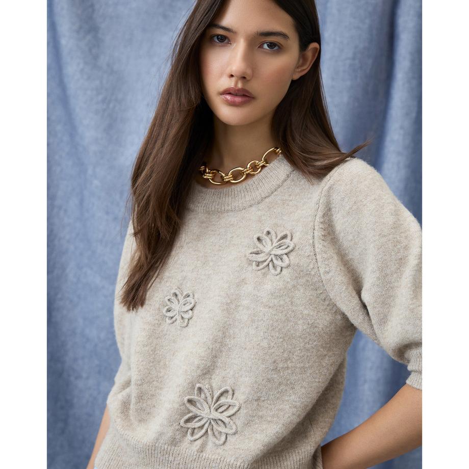 VILA Pullover mit Blumenapplikationen  