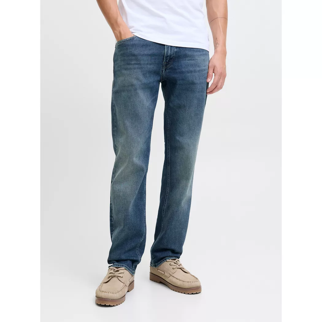Regular-fit-Jeans JACK & JONES "JJICLARK mit Used-Look und Stretch für den Alltag", Herren, Gr. 31, Länge 32, blau (blau, denim), Denim/Jeans, Obermaterial: 80% Baumwolle, 15% Lyocell, 3% Elastomultiester, 2% Elasthan, regular fit lang, Jeans, mit Abriebe