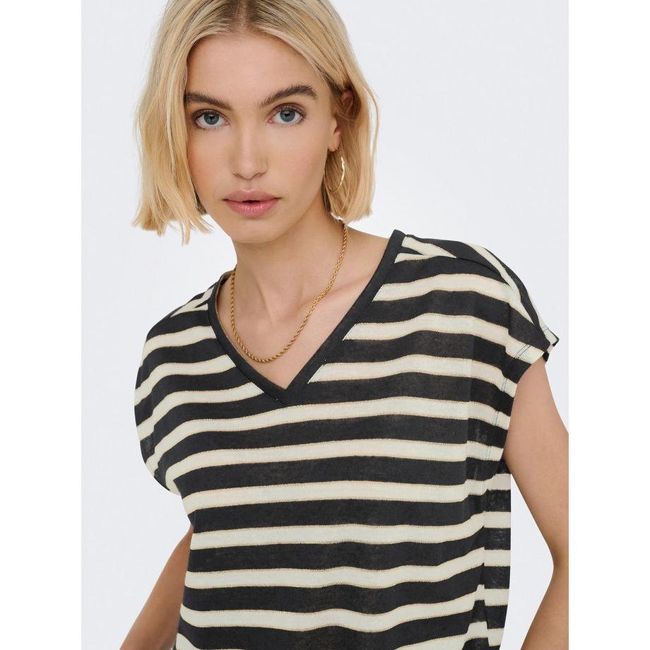 ONLY Gestreiftes V-Ausschnitt T-Shirt  