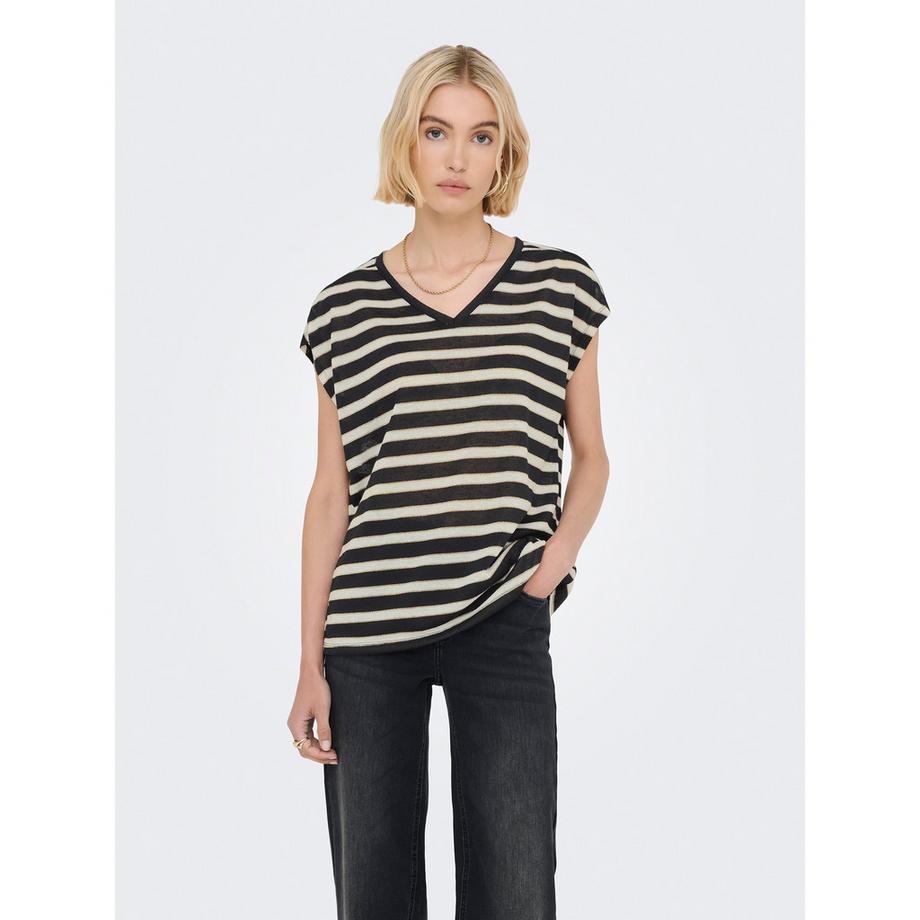 ONLY Gestreiftes V-Ausschnitt T-Shirt  