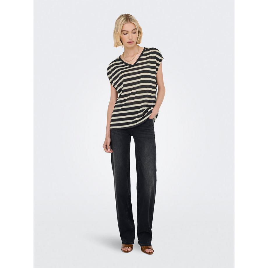 ONLY Gestreiftes V-Ausschnitt T-Shirt  