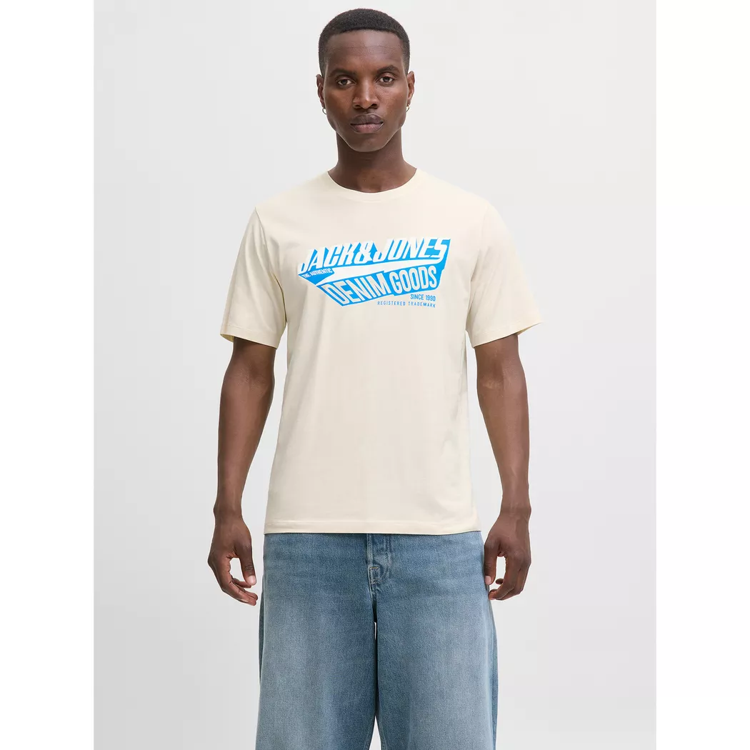 T-Shirt JACK & JONES "JJESOHO TEE SS CREW NECK NOOS", Herren, Gr. L, gelb (moonbeam), Single Jersey, Obermaterial: 100% Baumwolle, bedruckt, relaxed fit normal, Rundhals, Shirts T-Shirt, Baumwolle, relaxed fit 3