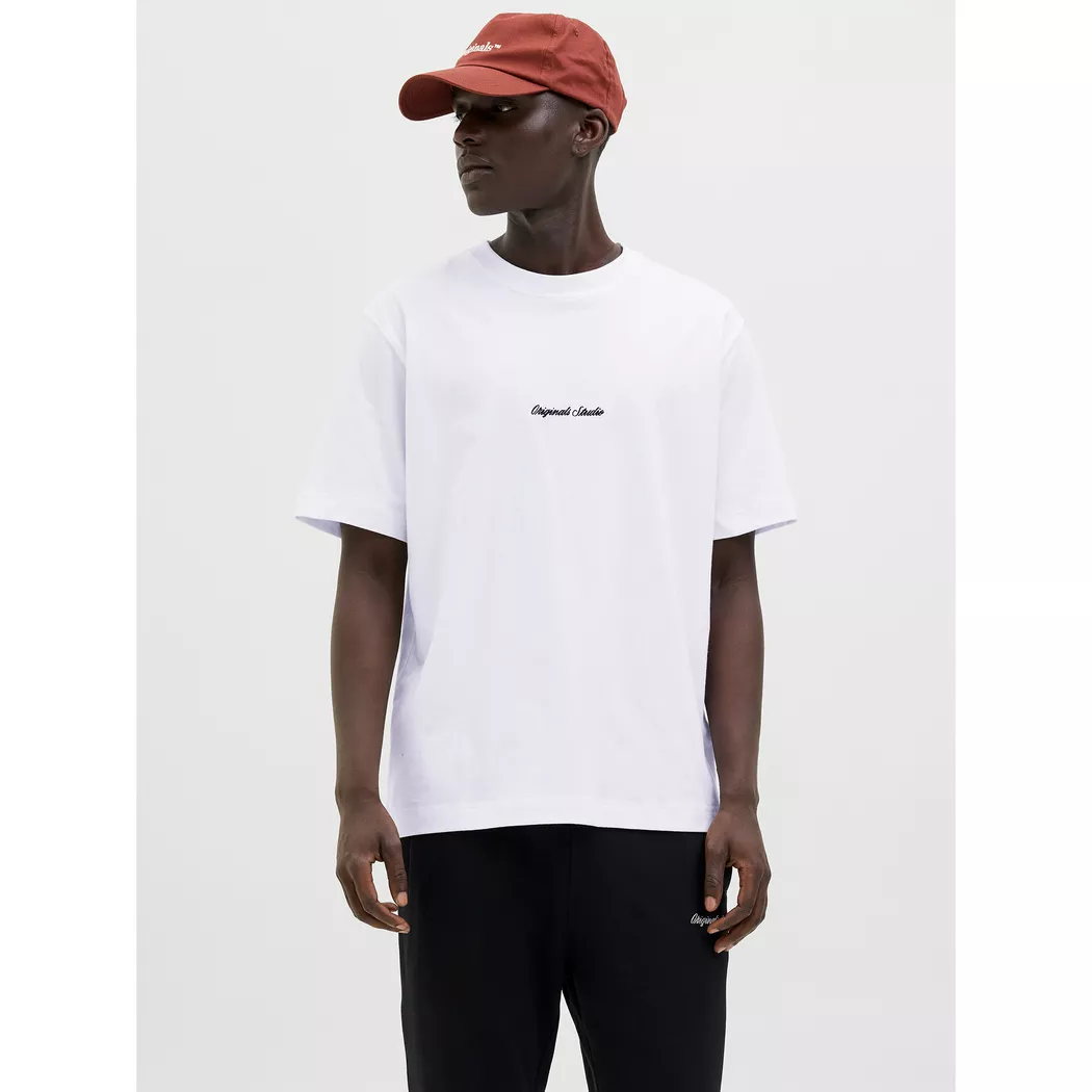 Rundhalsshirt JACK & JONES "JJESTAR mit Pigmentprint und Baumwollgefühl", Herren, Gr. M, weiß, Single Jersey, Obermaterial: 100% Baumwolle, bedruckt, relaxed fit normal, Rundhals, gerader Abschluss, Shirts Rundhalsshirt, Baumwolle, relaxed fit 3