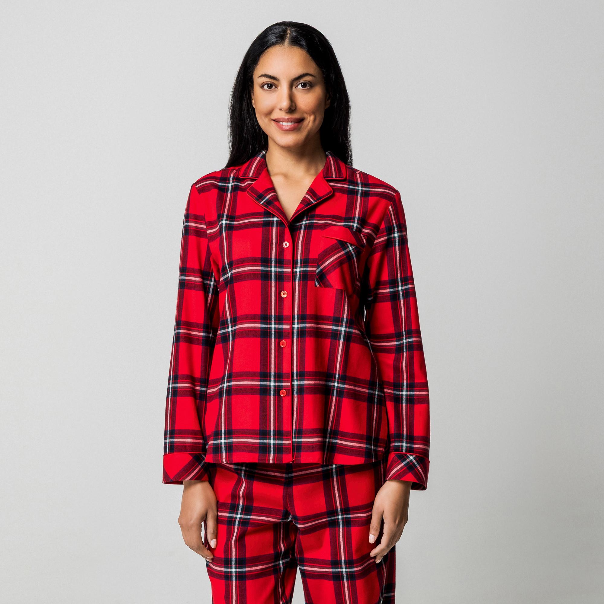 Manor Woman Haut de pyjama en flanelle à carreaux manches longues  