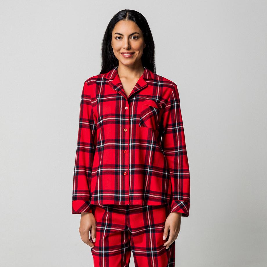 Manor Woman Haut de pyjama en flanelle à carreaux manches longues  