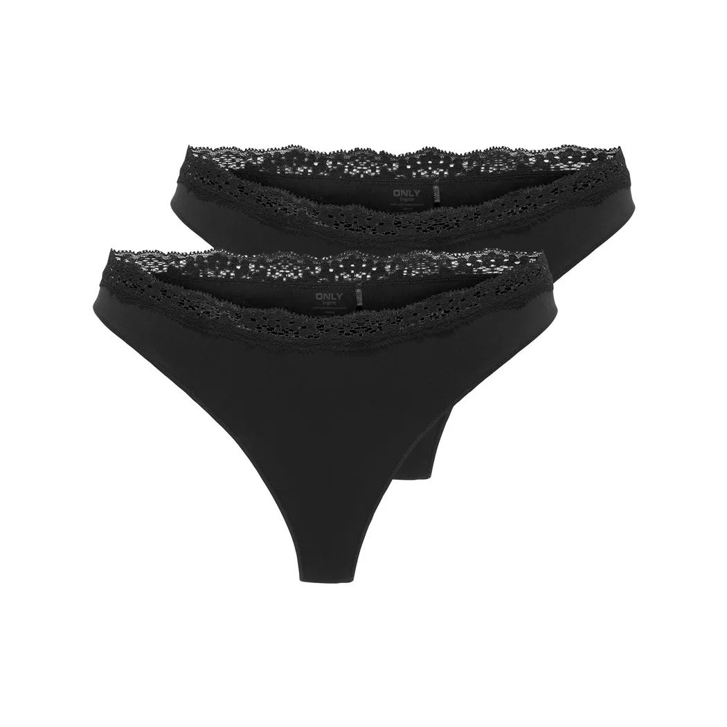 Only Lingerie - Duopack String, für Damen, Black, Größe M/L