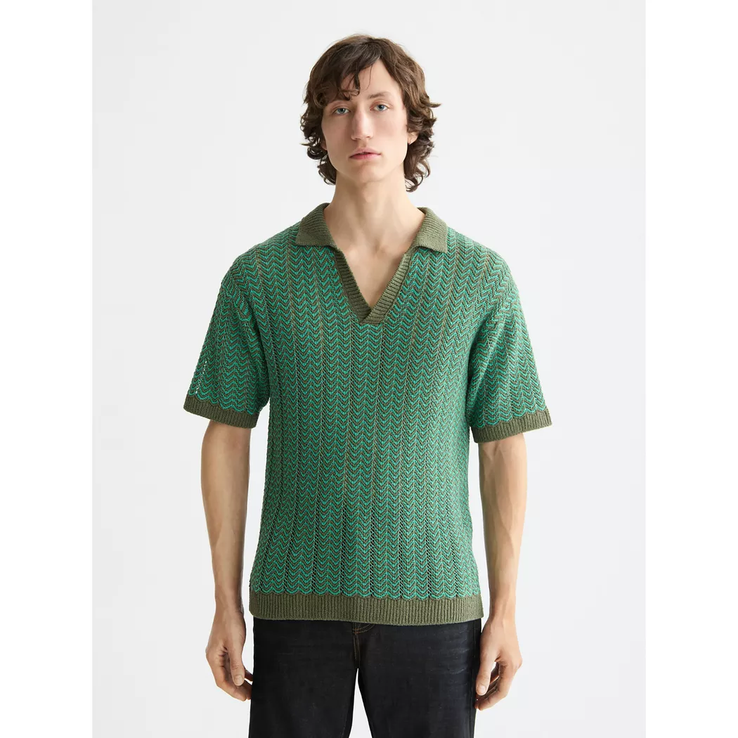 Scotch & Soda Polo à Manches Courtes Open Structured Knitted Thyme XL Homme