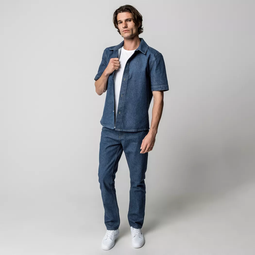 Manor Man - Hemd, kurzarm, für Herren, Blau Denim, Größe L