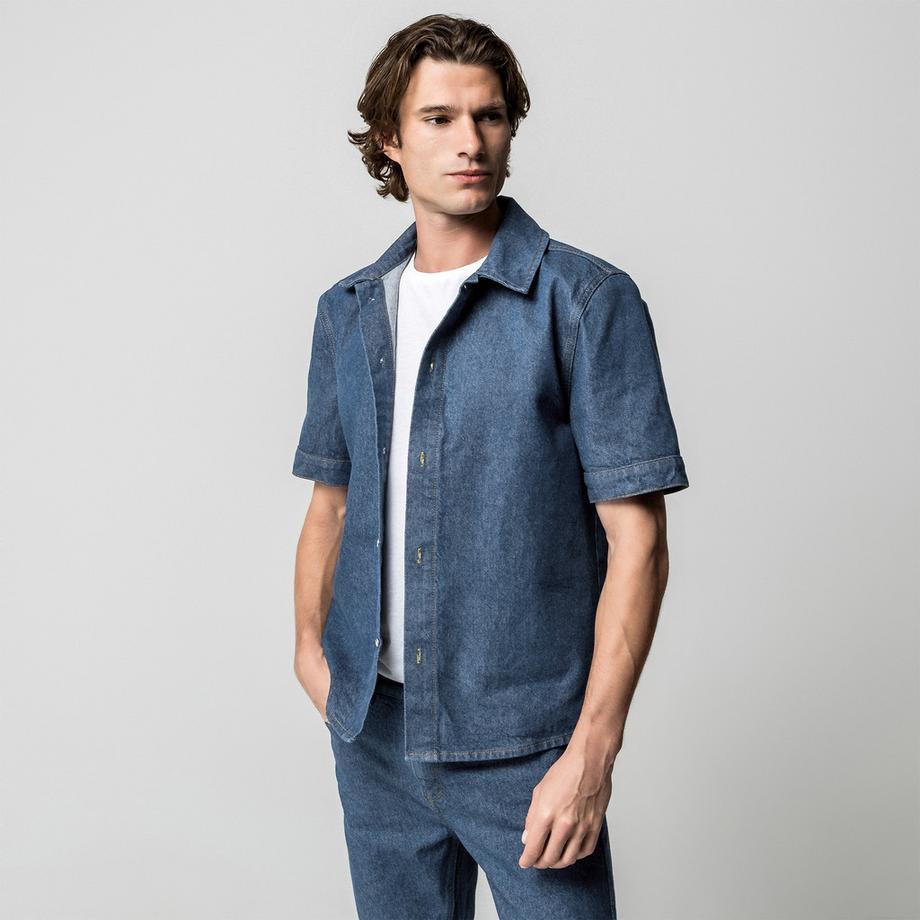 Manor Man Camicia Denim Maniche Corte  
