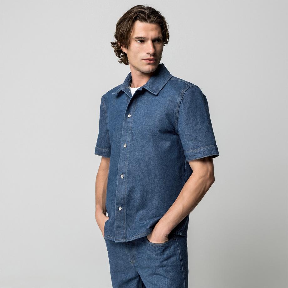Manor Man Camicia Denim Maniche Corte  