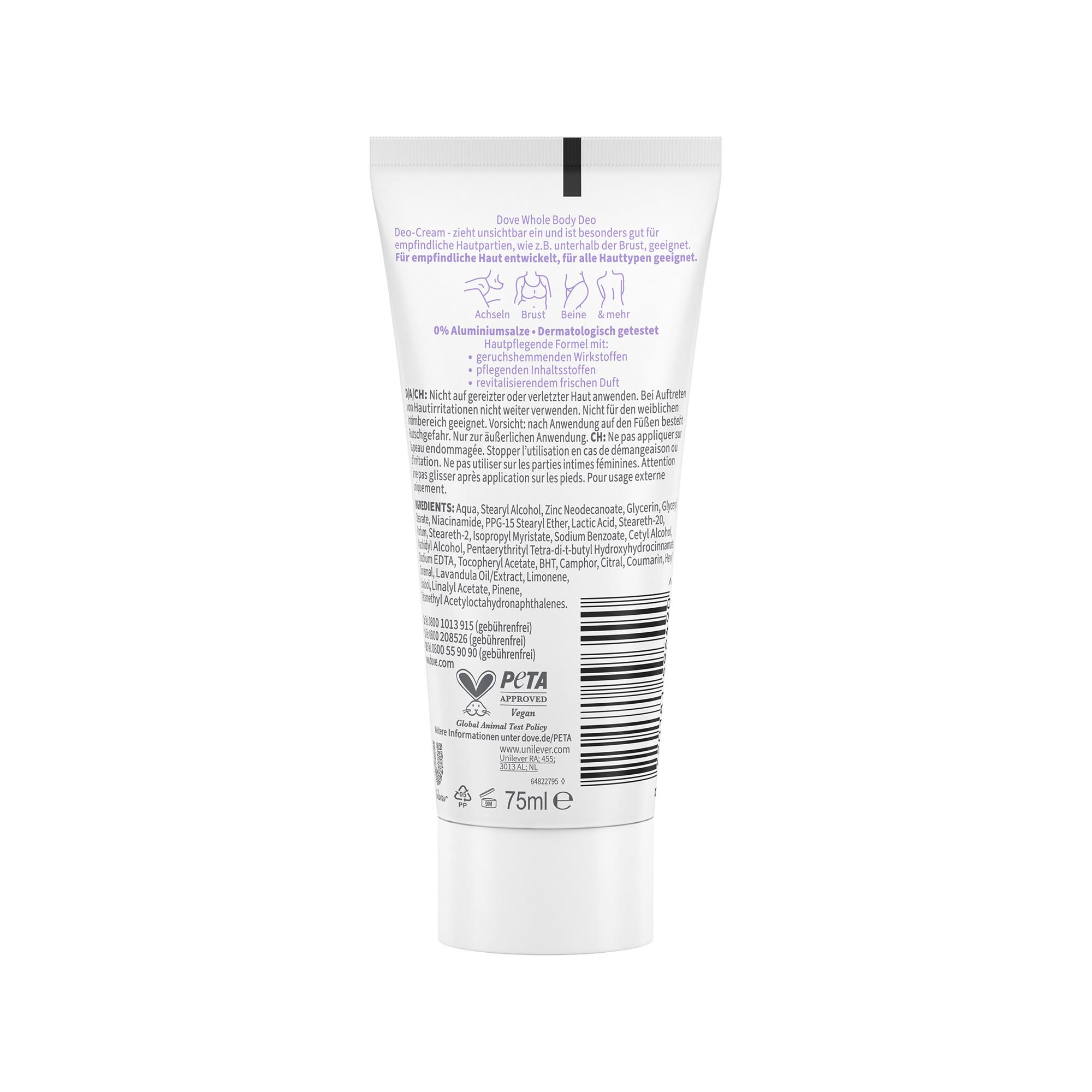 Dove  Whole Body Deodorant Creme Lavendel- & Kamillenduft ohne Aluminiumsalze 
