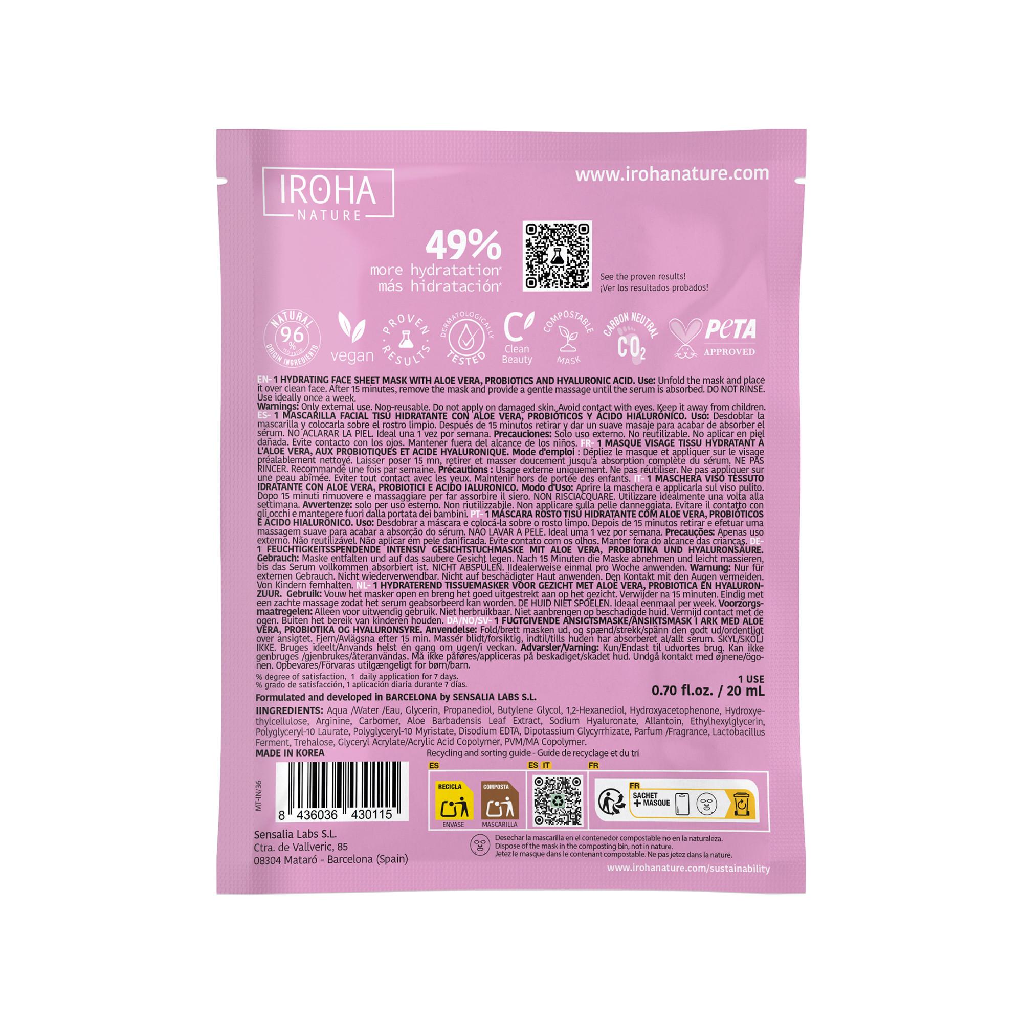 iroha  Tissue Face Mask Aloe + H.A. Biodegradable 