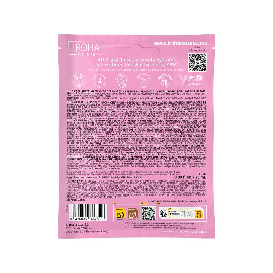 iroha  Nature Face Sheet Mask With Ceramides + Peptides + Probiotics + Ha   