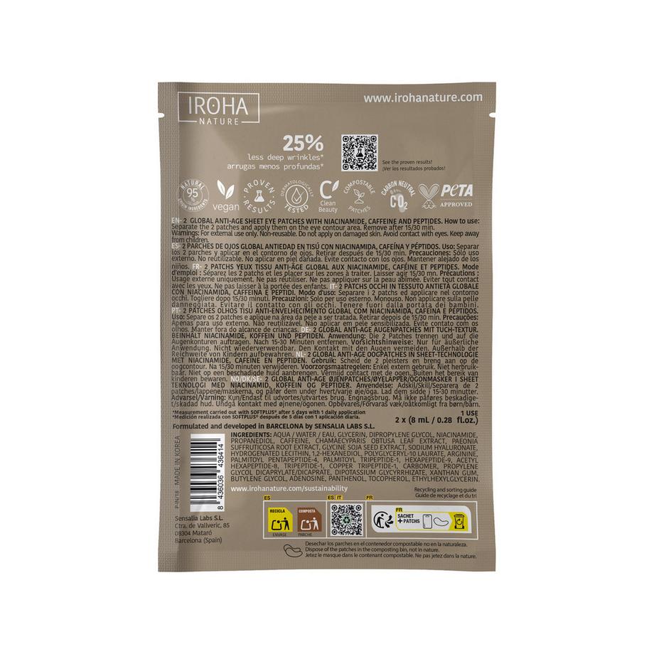 iroha  Nature Sheet Eye Patches With Niacinamide, Caffeine And Peptides  