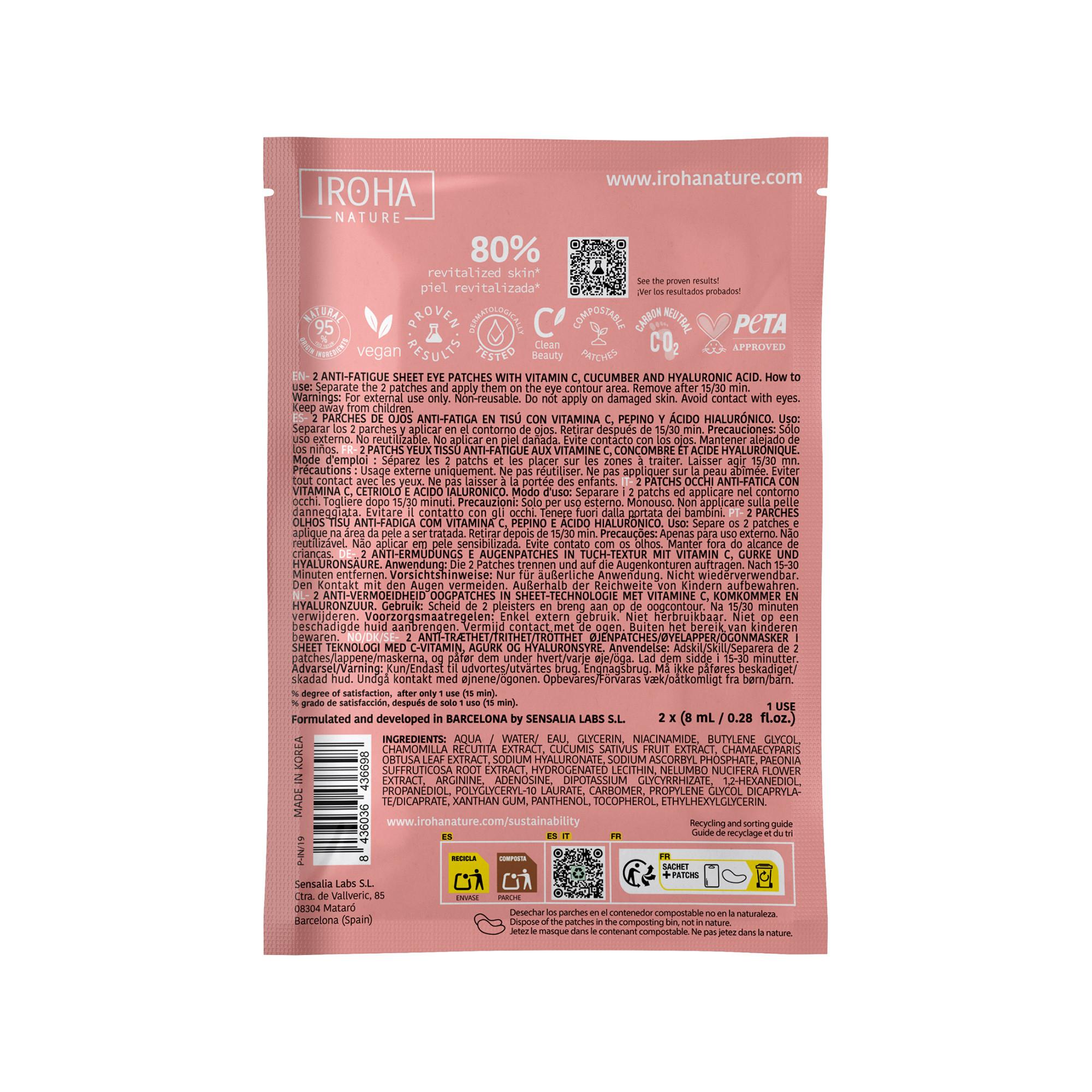 iroha  Nature Anti-Fatigue And Illuminating Sheet Eye Patches With Vitamin C, Cucumber And Hyaluronic Acid 