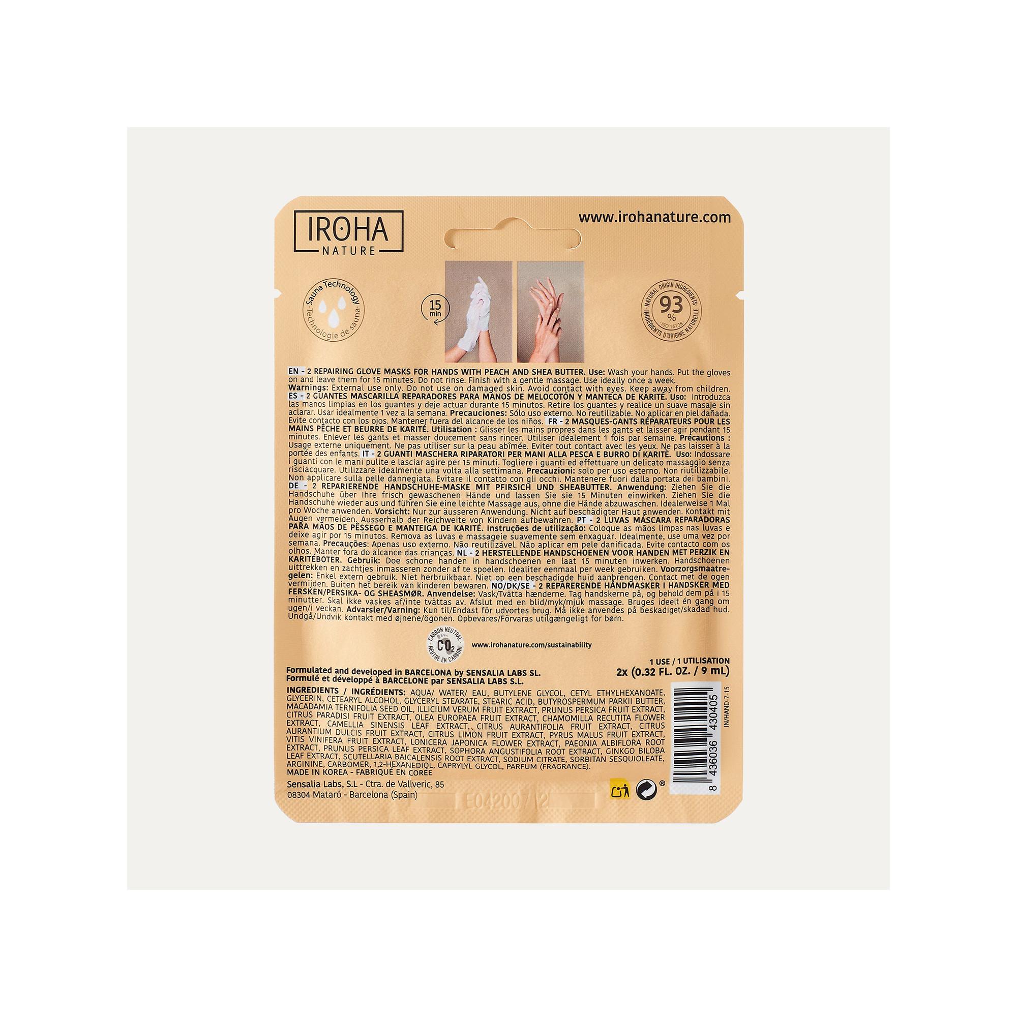 iroha  Gloves Treatment For Hands And Nails | Regenerating | Peach (2 Units - One Use)  Clean Beauty 