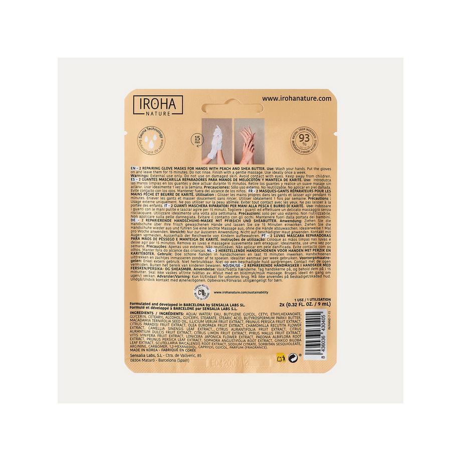 iroha  Gloves Treatment For Hands And Nails | Regenerating | Peach (2 Units - One Use)  Clean Beauty 