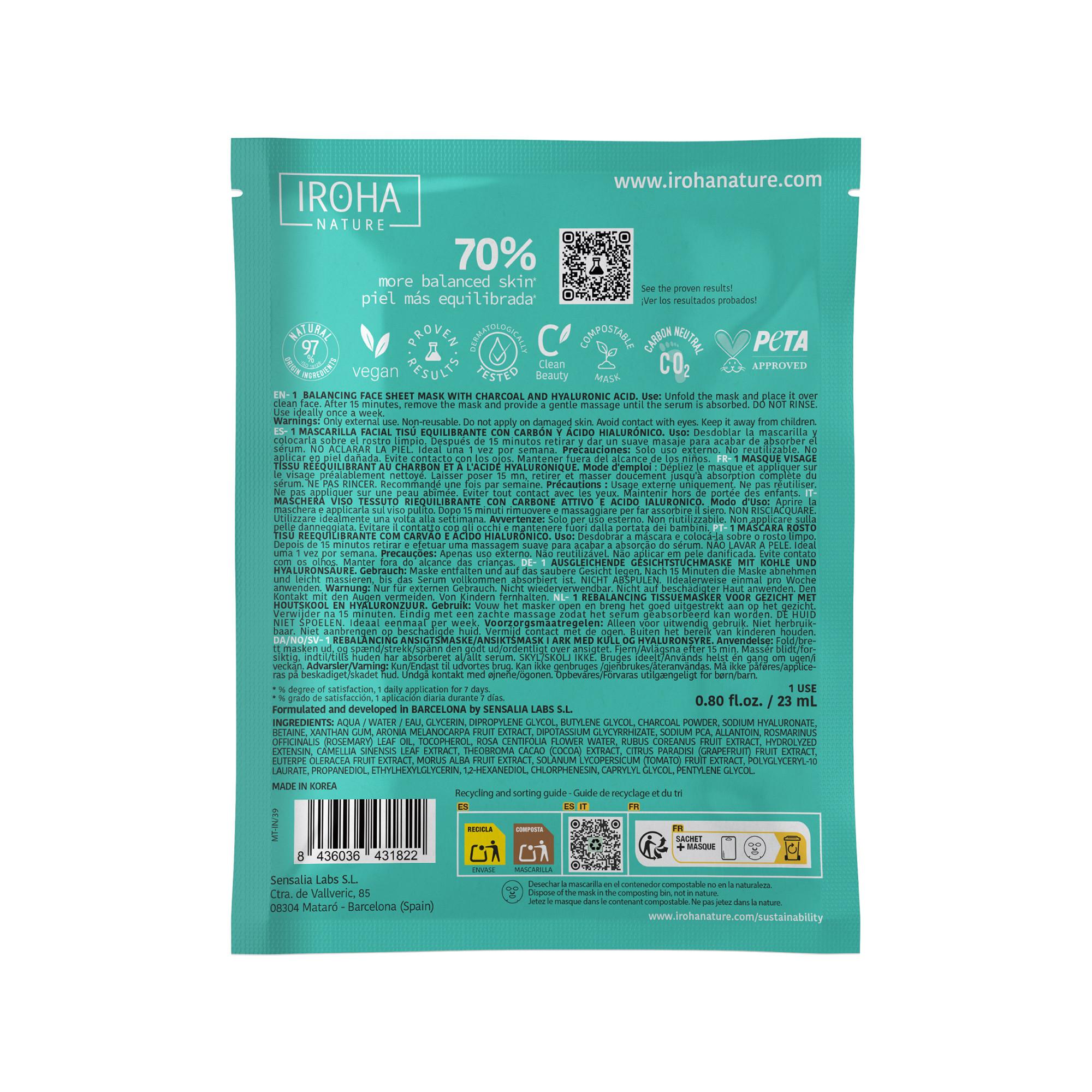 iroha  Tissue Face Mask - Charcoal+Ha - Biodegradable 