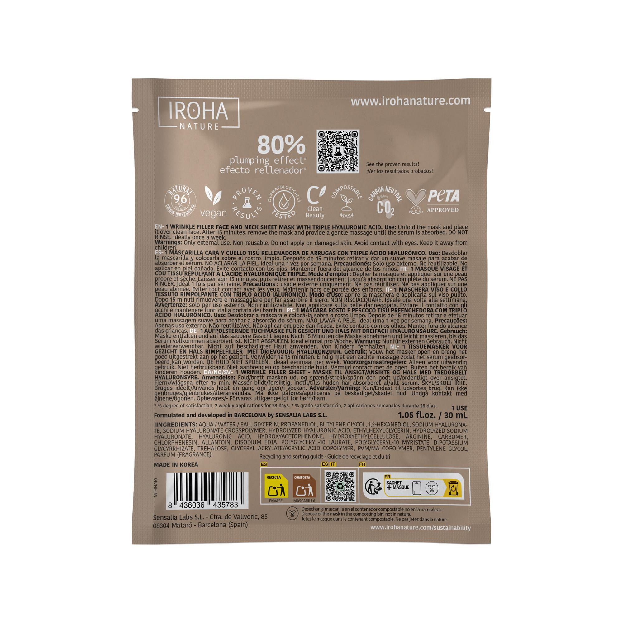 iroha  Tissue Face & Neck Mask - Triple Ha - Wrinkle Filler & Anti-Age -  Biodegradable 