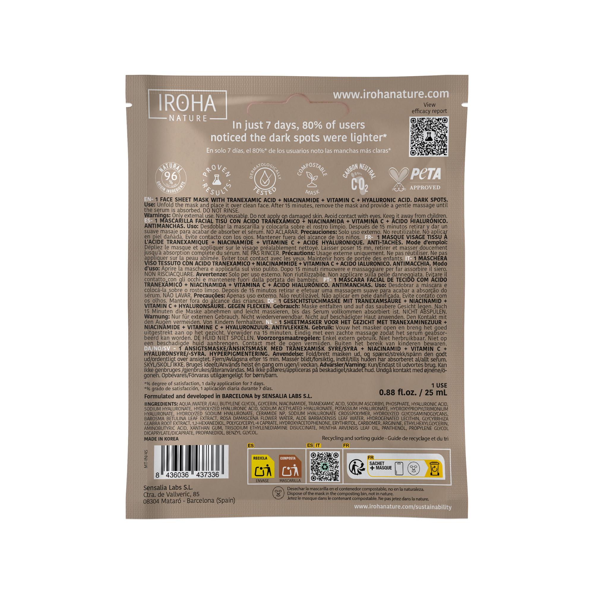 iroha  Face Sheet Mask, Anti Dark Spots - Tranexamic Acid  