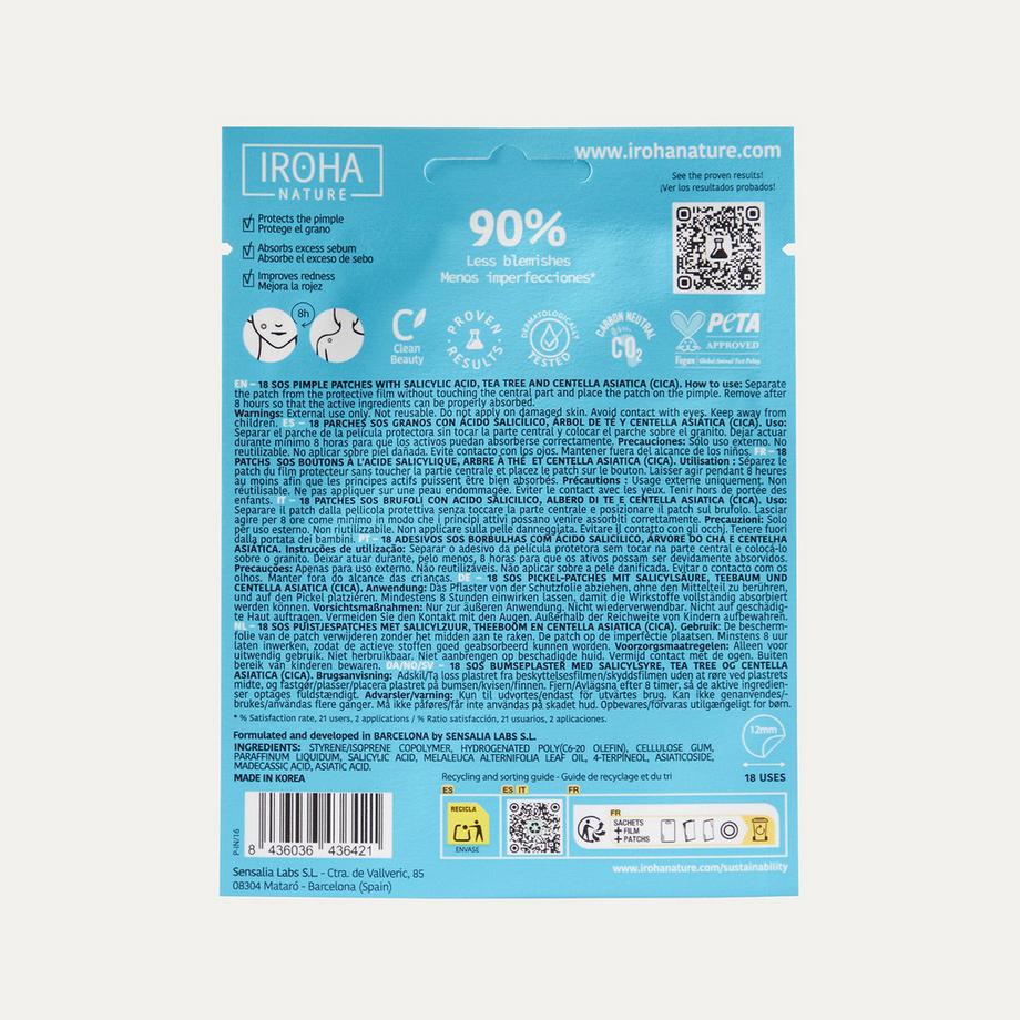 iroha  Nature Sos Pimple Patches With Salicylic Acid, Tea Tree And Centella Asiatica (Cica) 