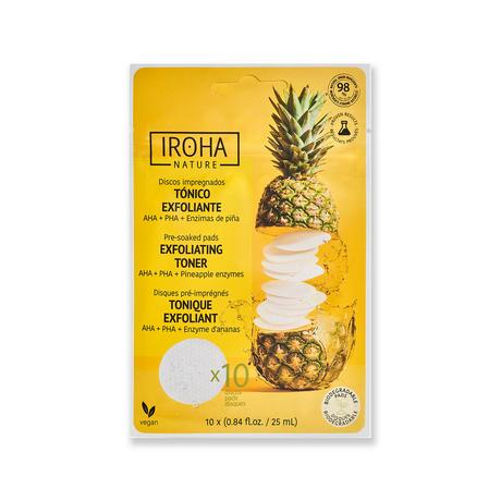 iroha  Nature 10 Exfoliating And Brightening Toner Pads With 1% Aha, 1% Pha, Pineapple Enzymes And Seaberry 