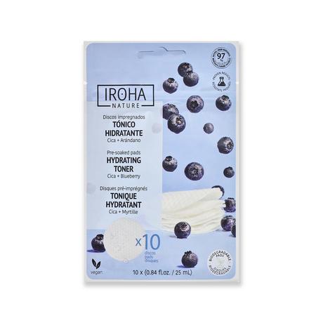 iroha  10 Hydrating And Soothing Toner Pads With Cica, Panthenol And Blueberry 