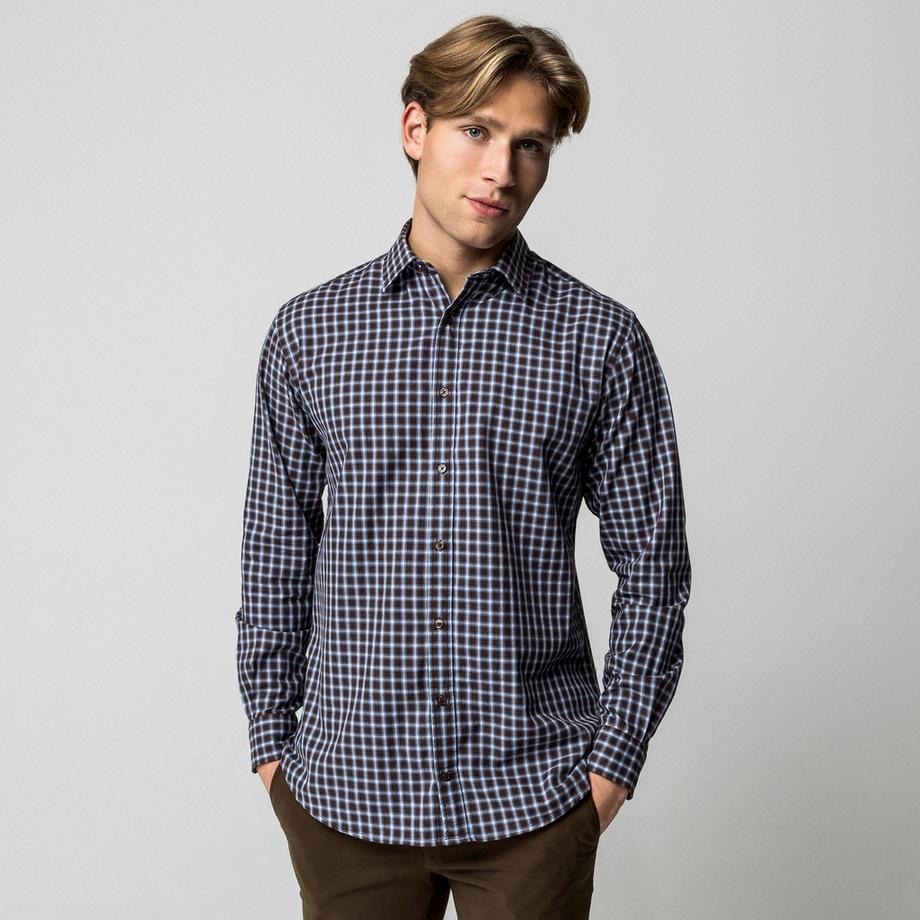 Manor Man Kariertes Classic Fit Langarmhemd  