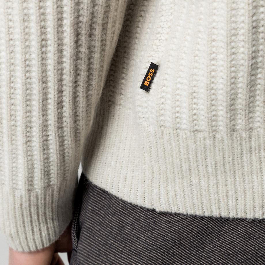BOSS ORANGE Kwinter Gerippter Strickpullover mit halbem Reissverschluss  