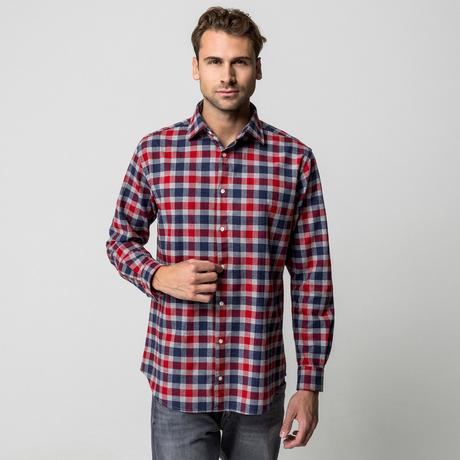Manor Man Camicia a Quadri Maniche Lunghe  